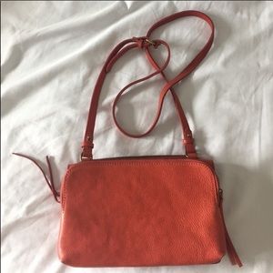 Madewell blood orange double zip bag with mirror